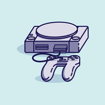 Simple game console and controller playstation 1 cartoon vector illustration Collection of game console concept icon isolated