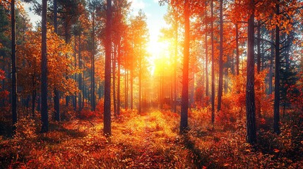 Obraz premium Beautiful colorful forest landscape in autumn season