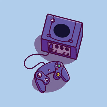 Simple game console and controller Nintendo Game Cube cartoon vector illustration Collection of game console concept icon isolated