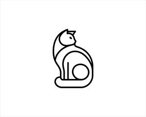 Minimalist Cat line art logo design icon vector illustration. Animal logotype concept. Outline cat logo.