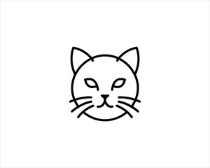 Minimalist Cat line art logo design icon vector illustration. Animal logotype concept. Outline cat logo.