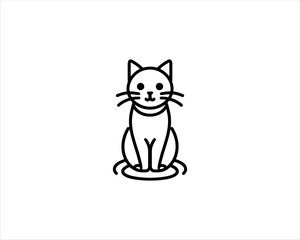 Minimalist Cat line art logo design icon vector illustration. Animal logotype concept. Outline cat logo.