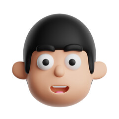 3d happy emoji icon. Cartoon boy smiling emoticon isolated on transparent background