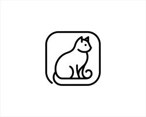 Minimalist Cat line art logo design icon vector illustration. Animal logotype concept. Outline cat logo.