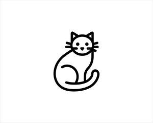 Minimalist Cat line art logo design icon vector illustration. Animal logotype concept. Outline cat logo.
