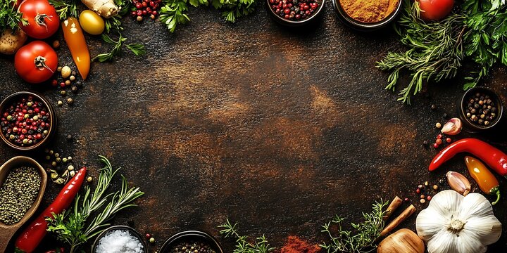 Fresh Ingredients Arranged Around Wooden Surface
