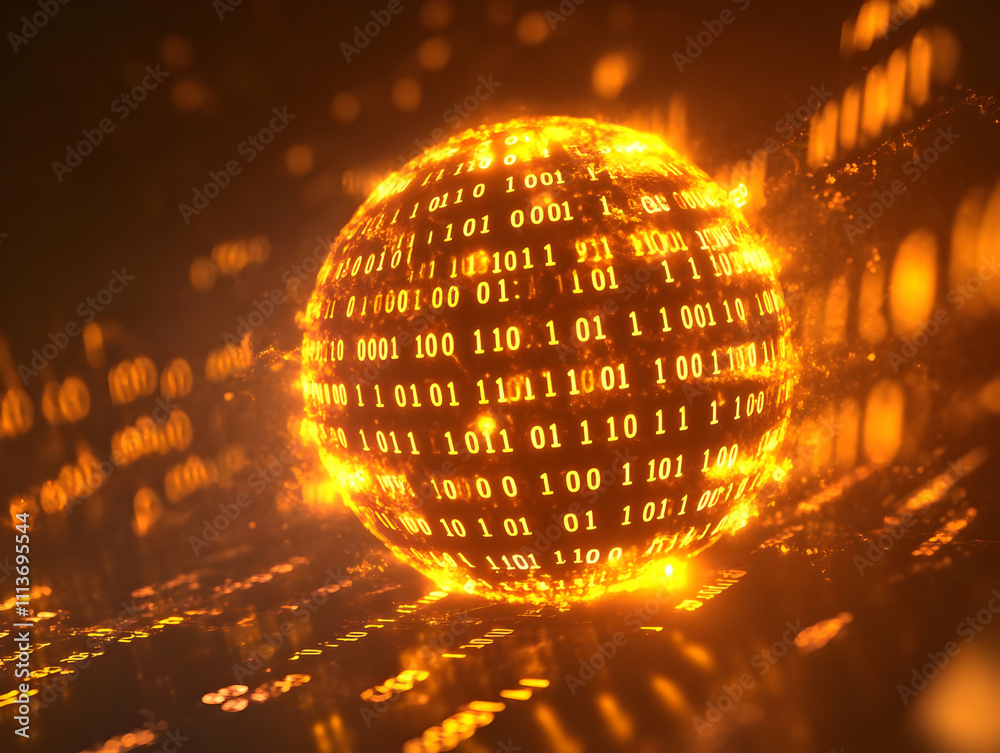 Aufkleber A glowing sphere made of binary code, symbolizing digital technology and data.