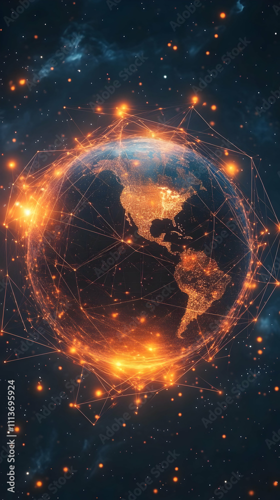 Aufkleber a glowing, interconnected globe representing technology and global connectivity.
