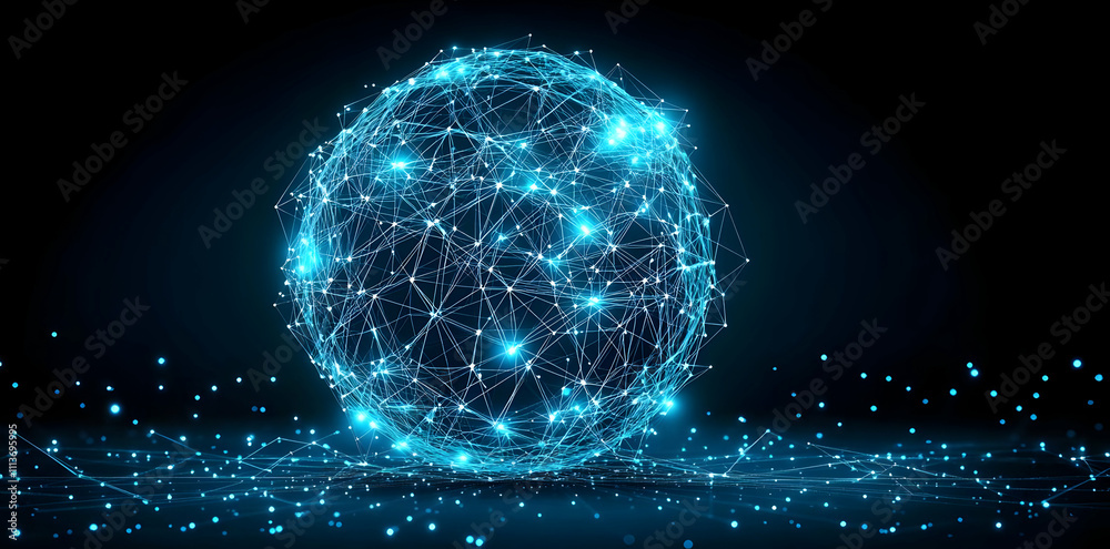Aufkleber A digital sphere composed of interconnected lines and points, representing network concepts.