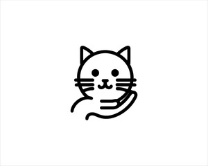 Minimalist Cat line art logo design icon vector illustration. Animal logotype concept. Outline cat logo.