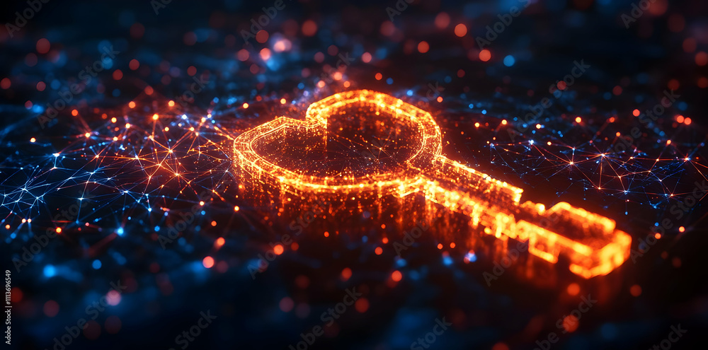 Leinwandbilder a glowing digital key symbolizing security and technology amidst a network of lights.