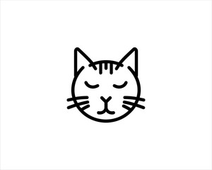 Minimalist Cat line art logo design icon vector illustration. Animal logotype concept. Outline cat logo.