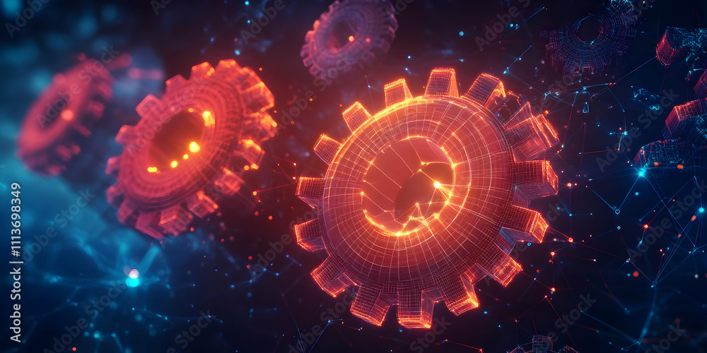 Aufkleber a digital illustration of glowing gears symbolizing technology and innovation.