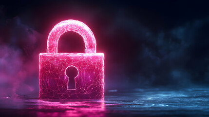 A glowing digital lock symbolizing security and protection in a futuristic setting.
