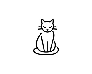 Minimalist Cat line art logo design icon vector illustration. Animal logotype concept. Outline cat logo.