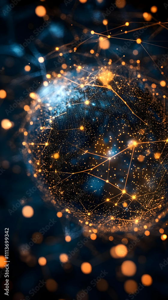 Poster Abstract representation of a cosmic network with glowing nodes and connections.