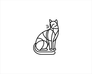 Minimalist Cat line art logo design icon vector illustration. Animal logotype concept. Outline cat logo.