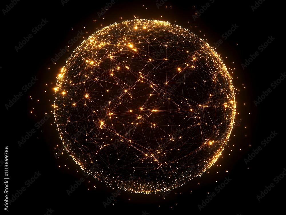 Poster A glowing, interconnected sphere representing a network of data and technology.