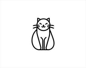 Minimalist Cat line art logo design icon vector illustration. Animal logotype concept. Outline cat logo.