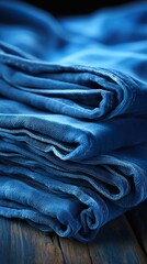 stack of folded blue jeans HD 8K wallpaper Stock Photographic Image