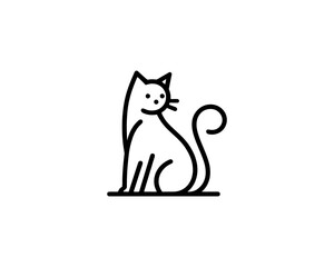 Minimalist Cat line art logo design icon vector illustration. Animal logotype concept. Outline cat logo.