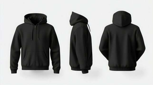 black pullover hoodie with zipper mockup for men with front and back view. hoodie mock-up template .
