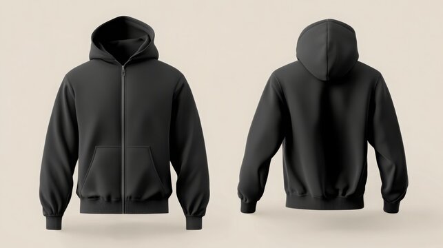 black pullover hoodie with zipper mockup for men with front and back view. hoodie mock-up template .
