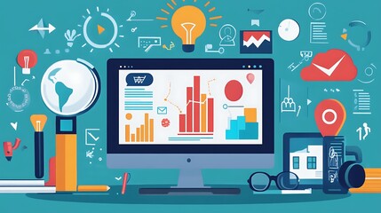 Digital Marketing and Business Analytics Concept Illustration