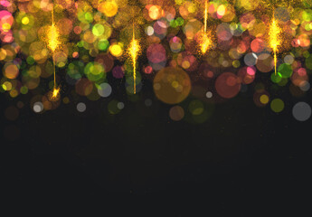 christmas tree lights on black background shining 