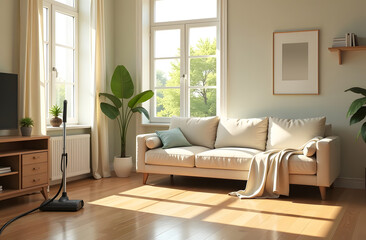 Vacuum cleaner in a spacious and clean room. For cleaning