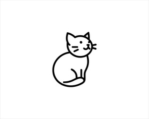 Minimalist Cat line art logo design icon vector illustration. Animal logotype concept. Outline cat logo.