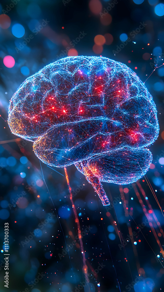Aufkleber a vibrant digital representation of a brain, symbolizing neural connections and cognition.