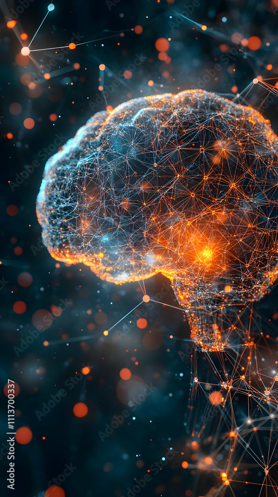Aufkleber Abstract representation of a brain with interconnected nodes and glowing elements.