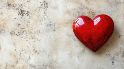Obraz premium A minimalist red heart placed elegantly on a beige background, symbolizing simple yet profound love.