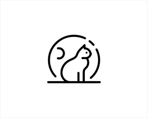 Minimalist Cat line art logo design icon vector illustration. Animal logotype concept. Outline cat logo.