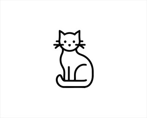 Minimalist Cat line art logo design icon vector illustration. Animal logotype concept. Outline cat logo.