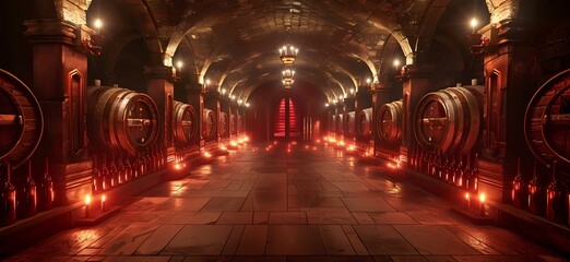 Obraz premium Wine cellar with rows of wine bottles