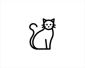 Minimalist Cat line art logo design icon vector illustration. Animal logotype concept. Outline cat logo.