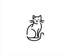 Minimalist Cat line art logo design icon vector illustration. Animal logotype concept. Outline cat logo.