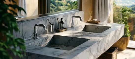 Elegant bathroom with a lovely Modern White Marble Countertop and Silver Fixtures