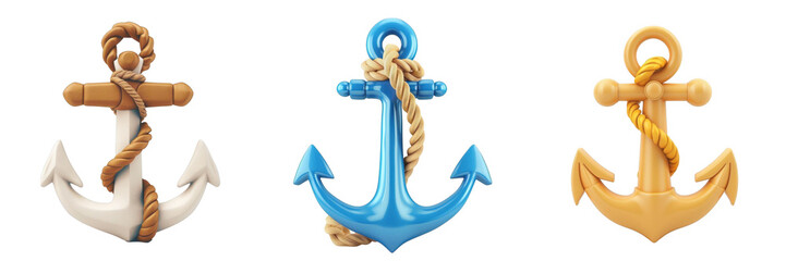 3d render anchor rope isolated on transparent background Cartoon Illustration in plastic style