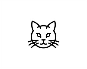 Minimalist Cat line art logo design icon vector illustration. Animal logotype concept. Outline cat logo.