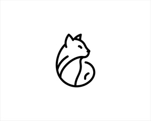 Minimalist Cat line art logo design icon vector illustration. Animal logotype concept. Outline cat logo.