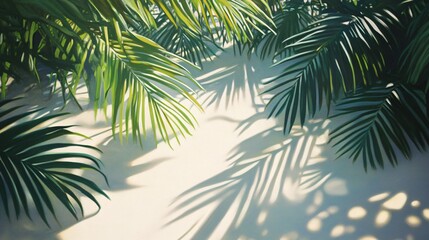 Obraz premium Lush Tropical Palm Fronds Casting Shadows on Sandy Surface