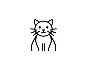 Minimalist Cat line art logo design icon vector illustration. Animal logotype concept. Outline cat logo.