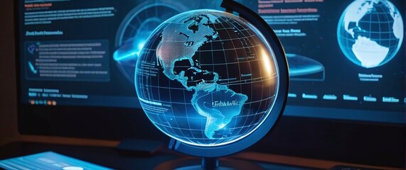 An educationthemed AI image with a holographic globe and virtual learning tools