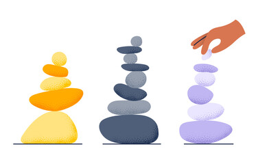 Set with balance stones. Wellness harmony. Physical and mental balance concept. Flat vector illustrations isolated on a white background.