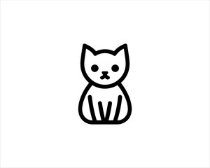 Minimalist Cat line art logo design icon vector illustration. Animal logotype concept. Outline cat logo.