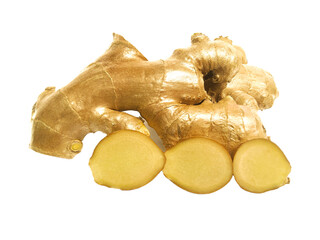 Fresh ginger on white background, herb medical concept