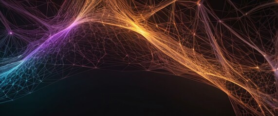 A glowing neural network pattern spreading across a dark abstract background